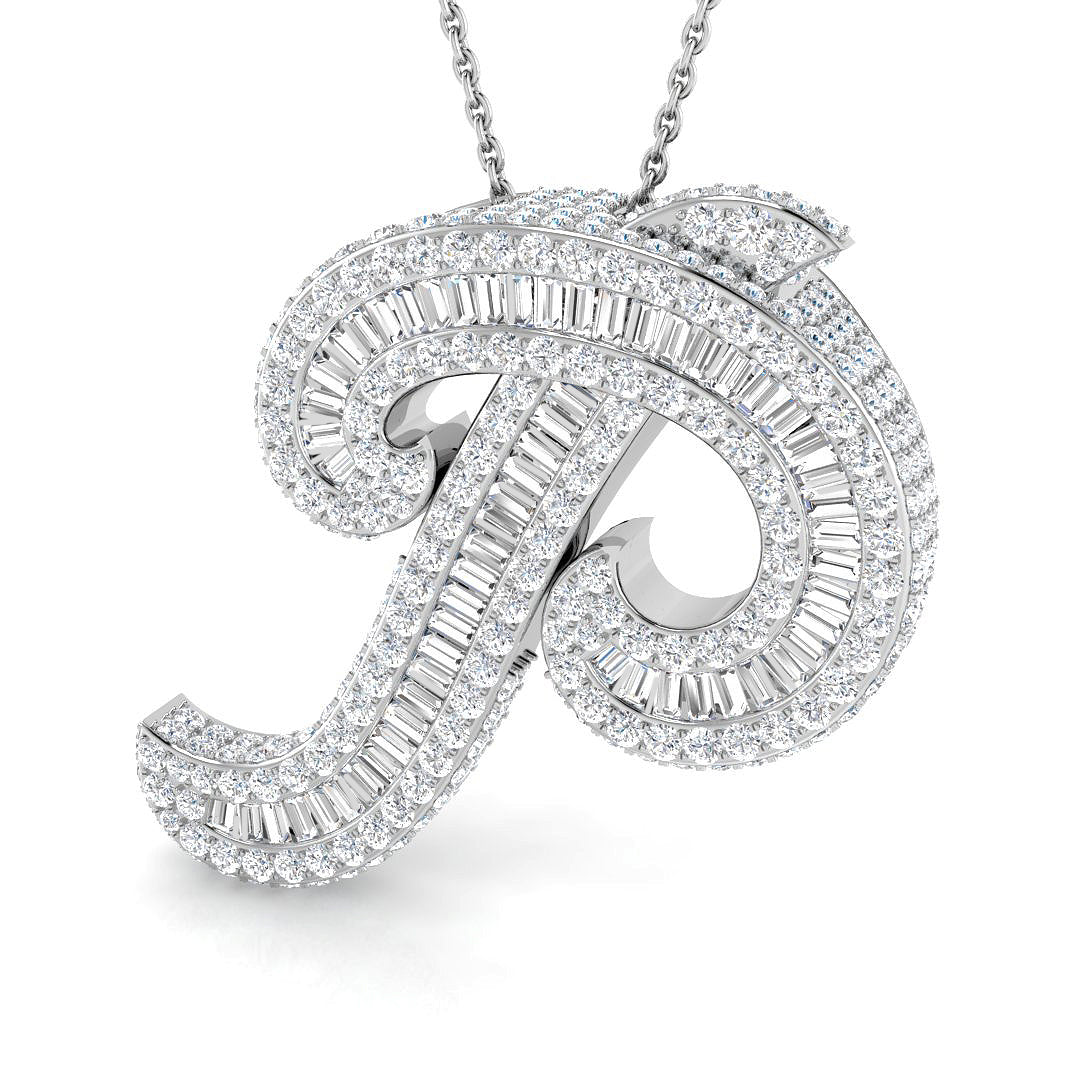 White Gold Diamond Script Initial  Pendant