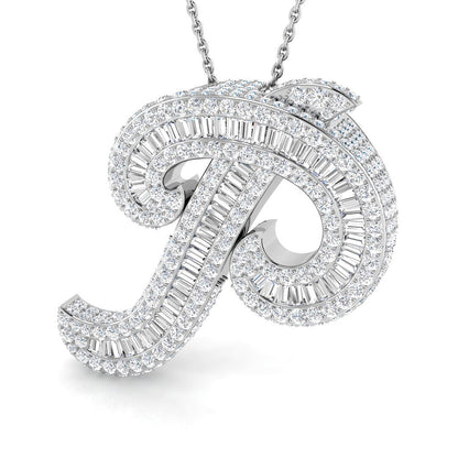 White Gold Diamond Script Initial  Pendant