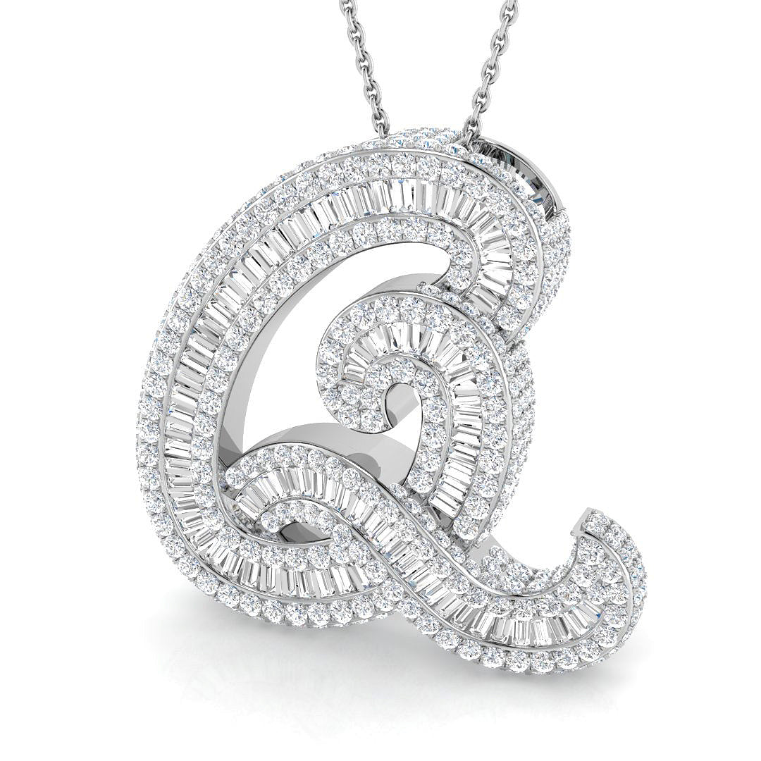 White Gold Diamond Script Initial  Pendant
