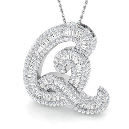 White Gold Diamond Script Initial  Pendant