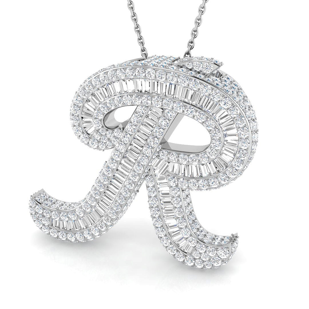 White Gold Diamond Script Initial  Pendant