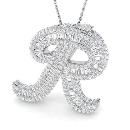 White Gold Diamond Script Initial  Pendant