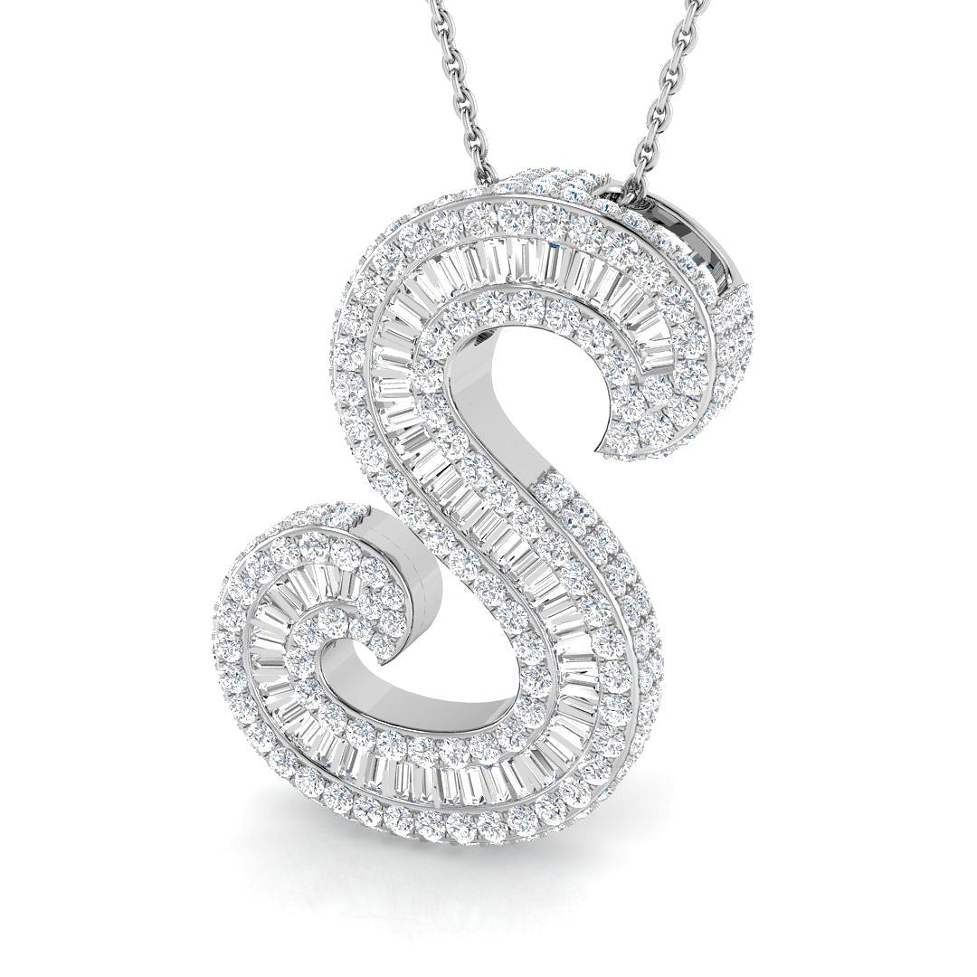 White Gold Diamond Script Initial  Pendant