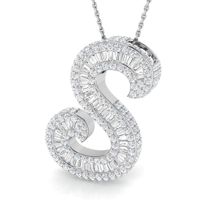 White Gold Diamond Script Initial  Pendant