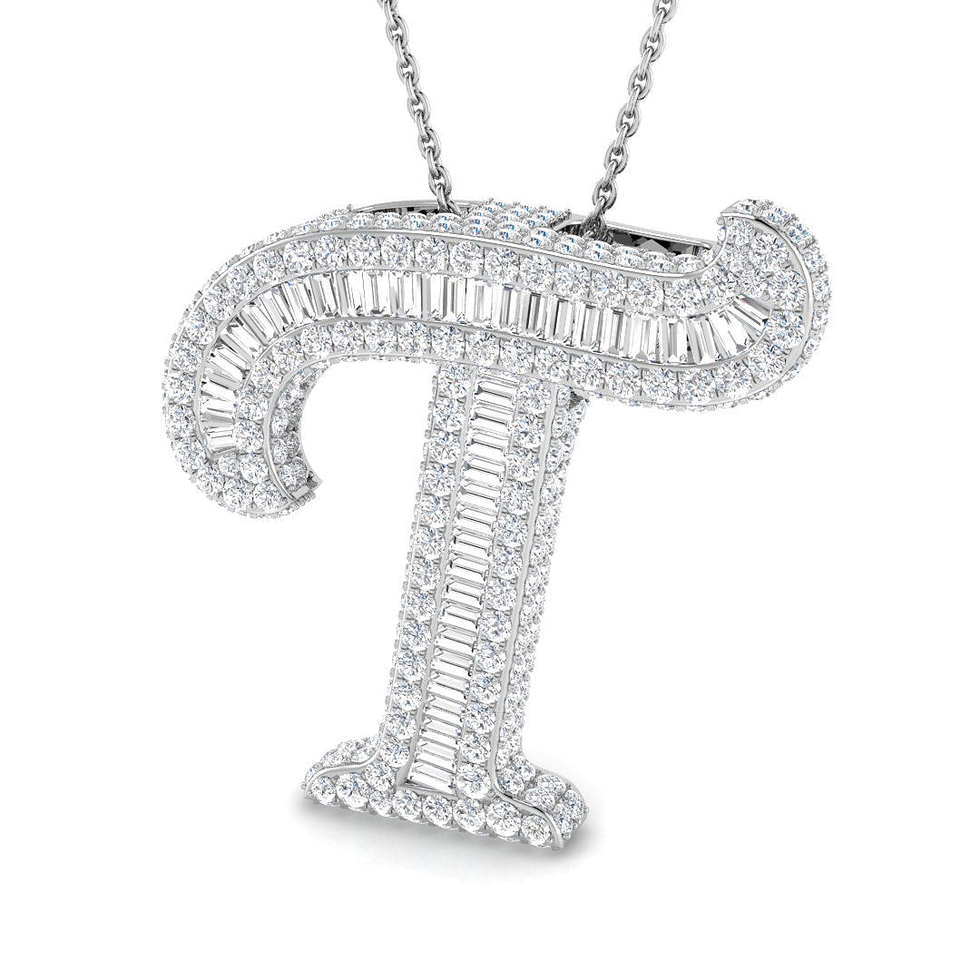 White Gold Diamond Script Initial  Pendant