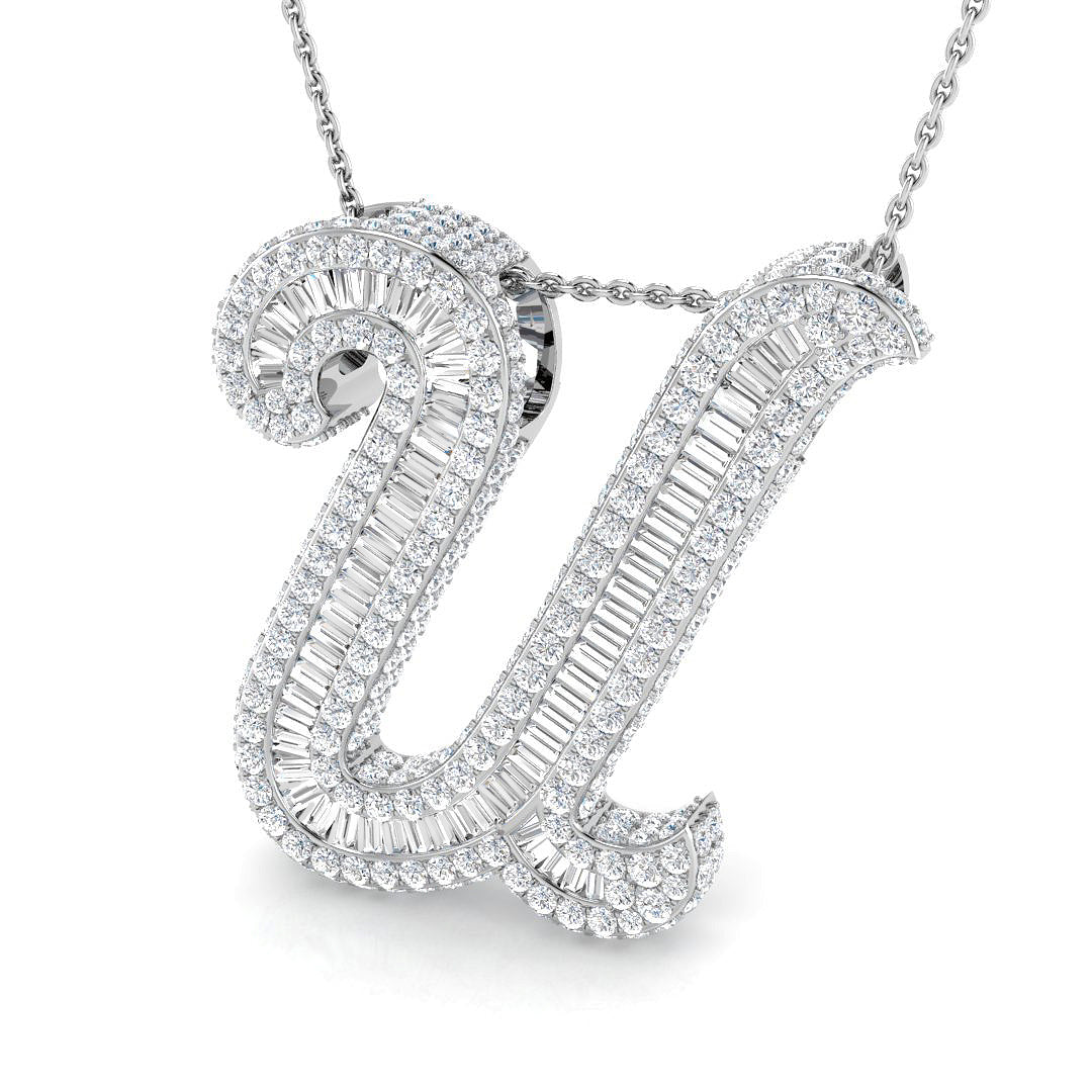 White Gold Diamond Script Initial  Pendant
