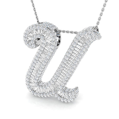 White Gold Diamond Script Initial  Pendant