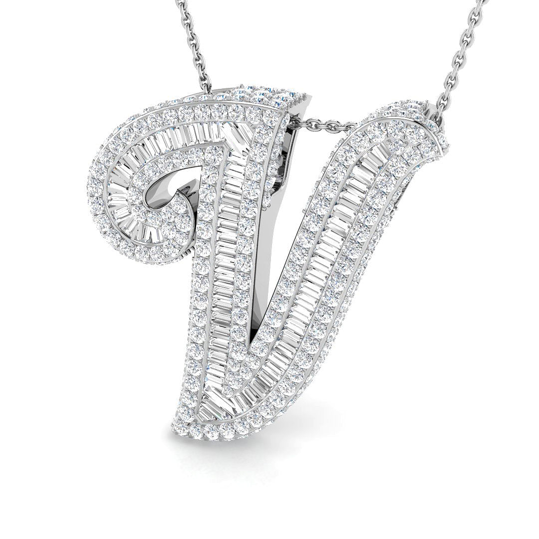 White Gold Diamond Script Initial  Pendant