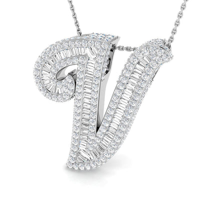 White Gold Diamond Script Initial  Pendant