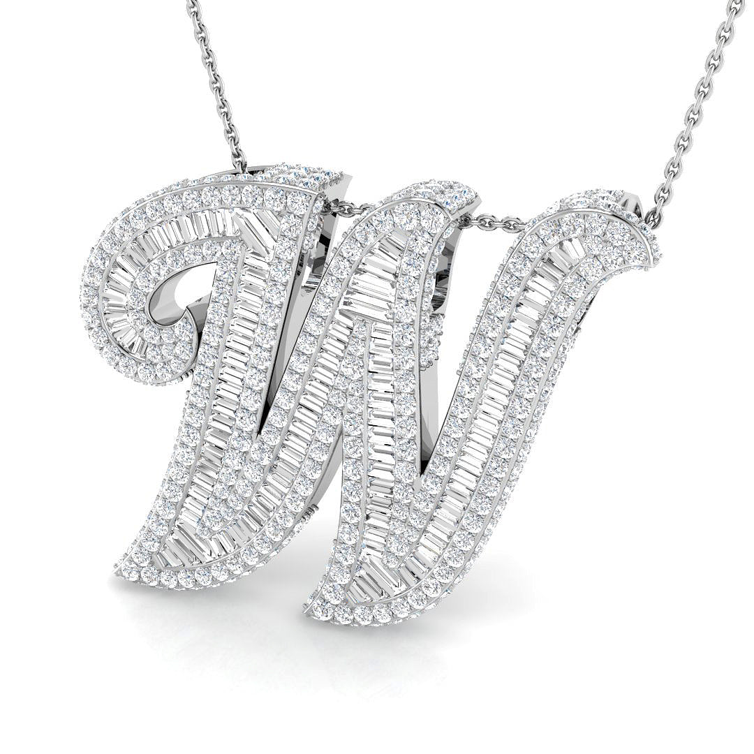 White Gold Diamond Script Initial  Pendant