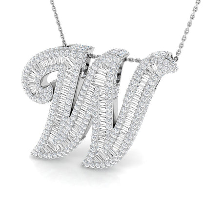 White Gold Diamond Script Initial  Pendant