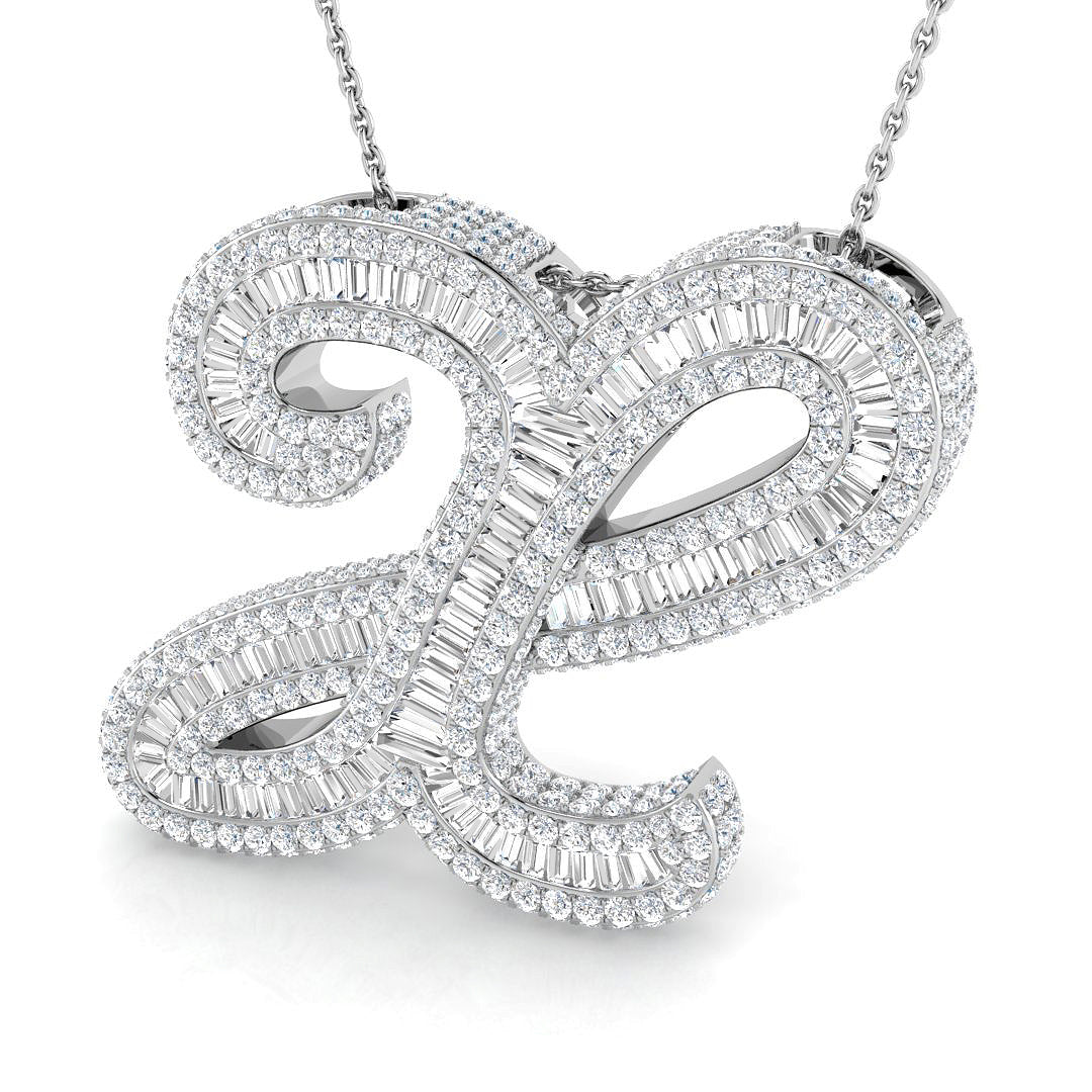 White Gold Diamond Script Initial  Pendant