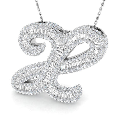 White Gold Diamond Script Initial  Pendant