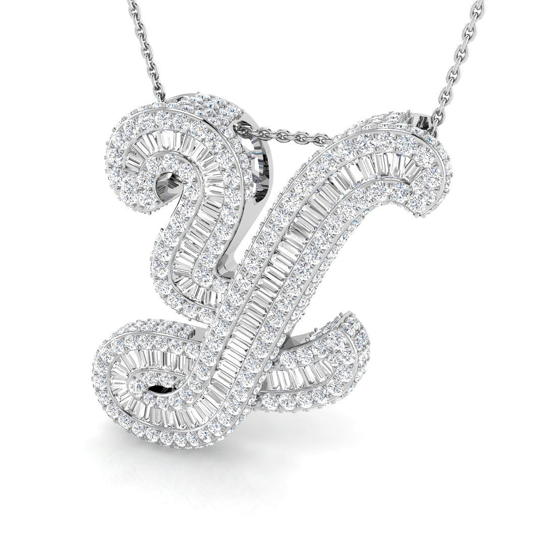 White Gold Diamond Script Initial  Pendant