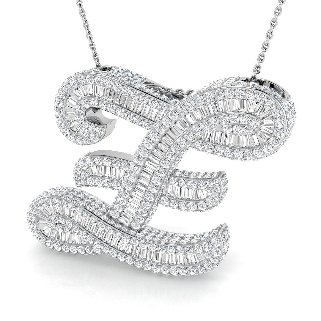 White Gold Diamond Script Initial  Pendant