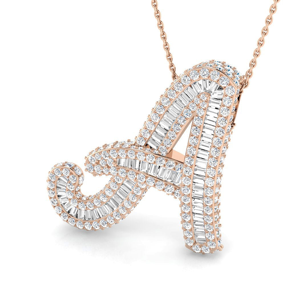 Luxurious White Gold Diamond Script Initial "A" Pendant