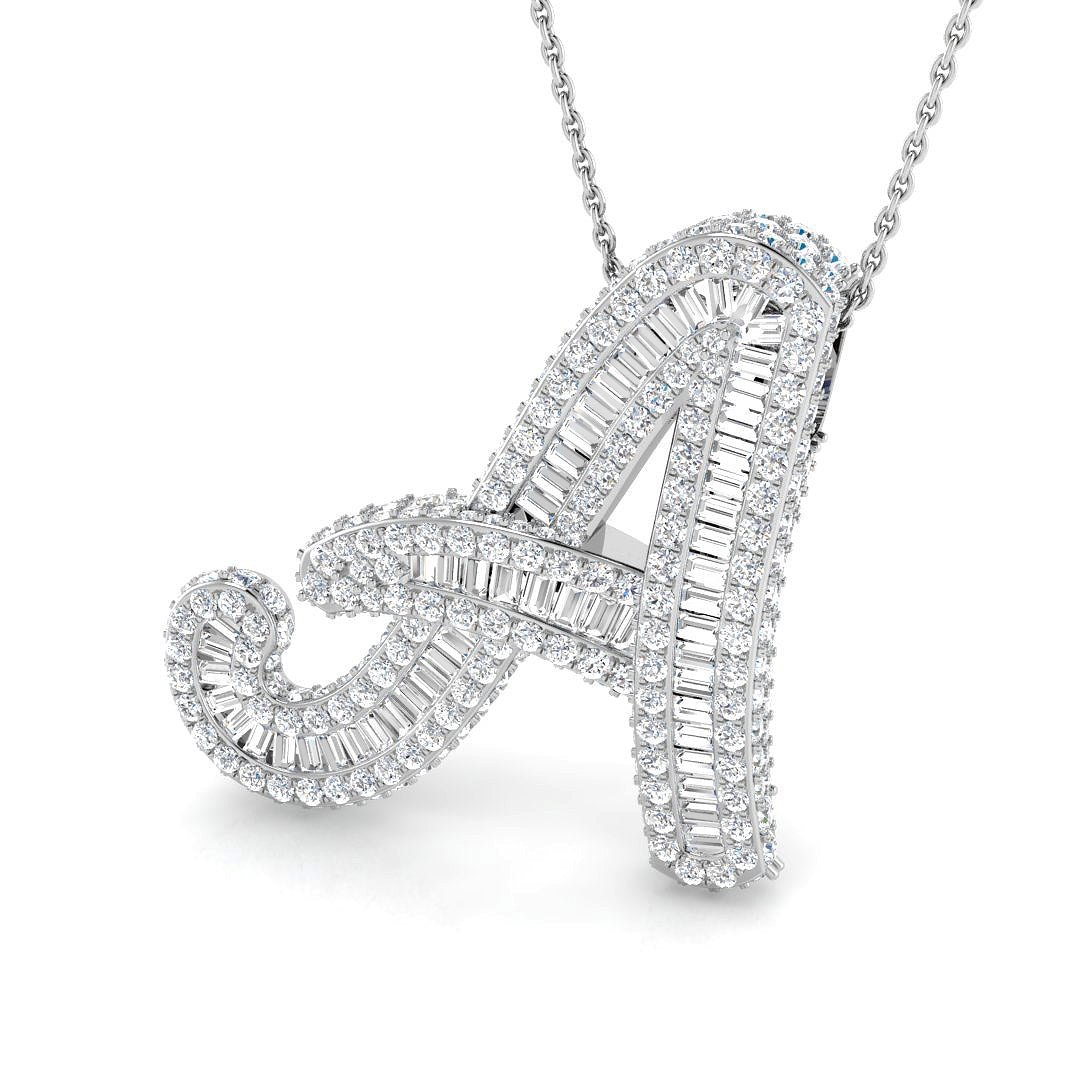 Luxurious White Gold Diamond Script Initial "A" Pendant