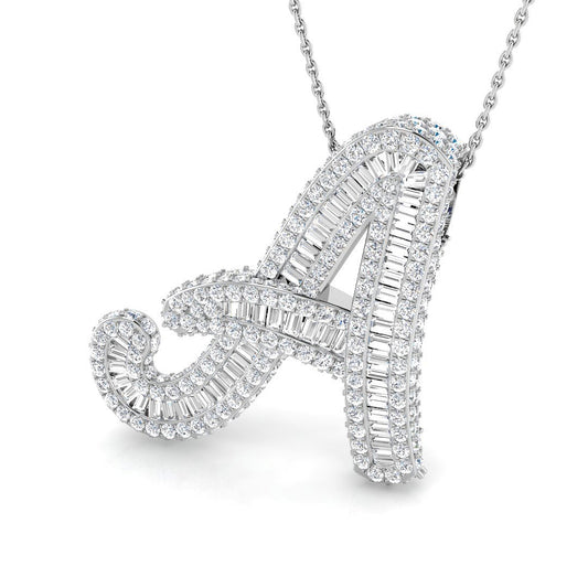 Luxurious White Gold Diamond Script Initial "A" Pendant