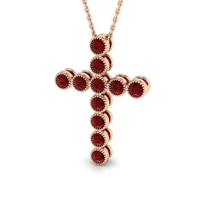 0.93ct Round Ruby Bezel Set Cross Necklace in Gold & Platinum
