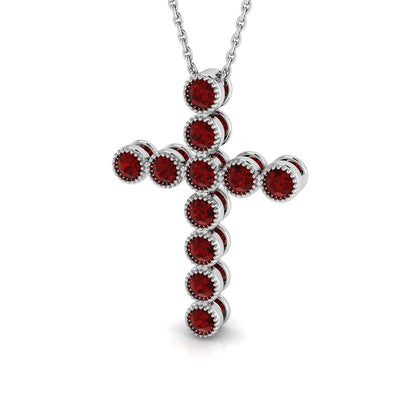 0.93ct Round Ruby Bezel Set Cross Necklace in Gold & Platinum