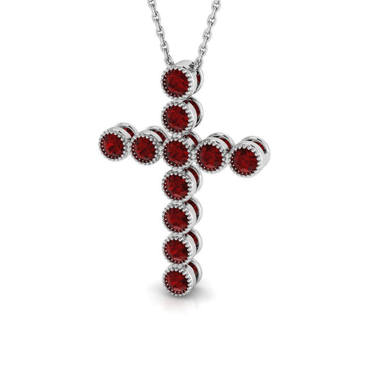 0.93ct Round Ruby Bezel Set Cross Necklace in Gold & Platinum
