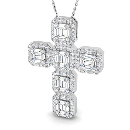 1.81ct Baguette & Round Diamond Cluster Cross Necklace in Gold & Platinum