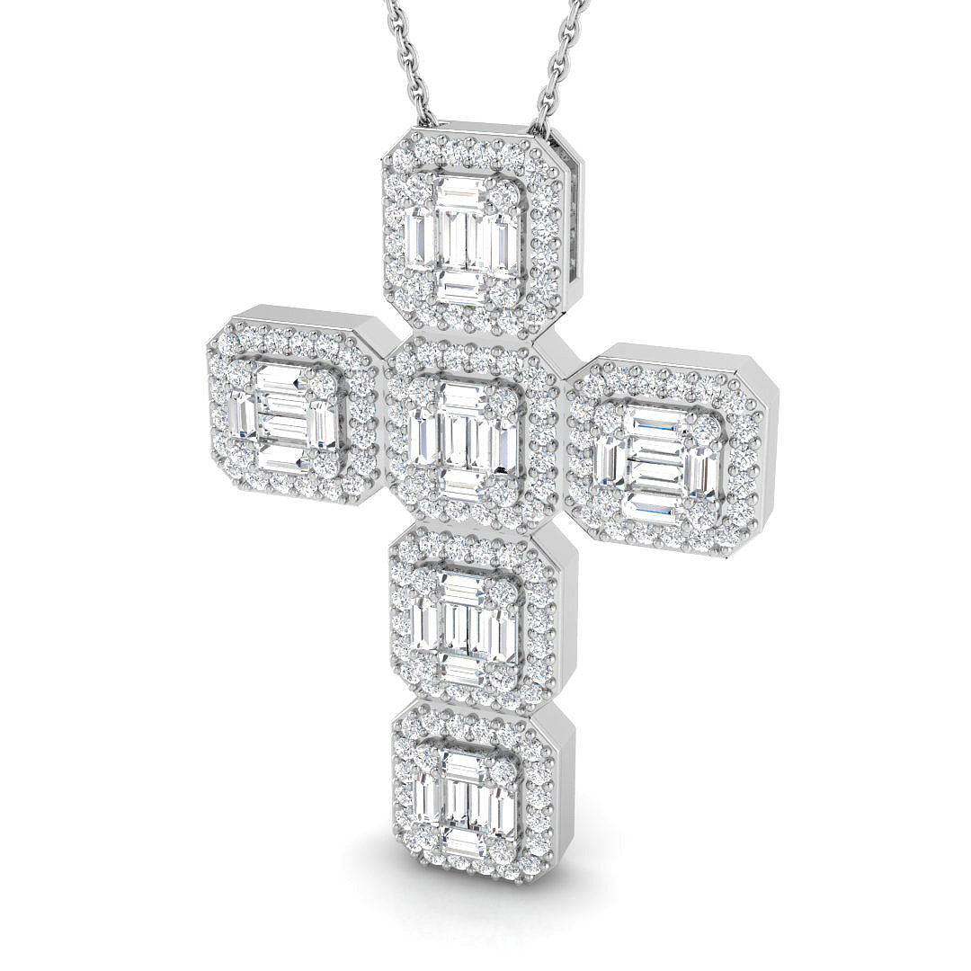 1.80ct Baguette & Round Diamond Cluster Cross Necklace in Gold & Platinum