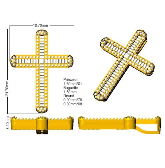 0.50ct Baguette & Round Diamond Cross Pendant in Gold & Platinum