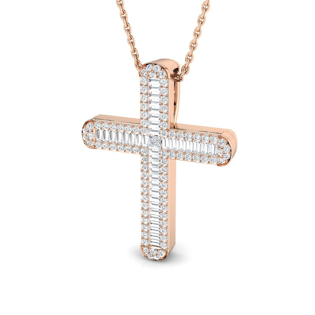 0.57ct Baguette & Round Diamond Cross Pendant in Gold & Platinum