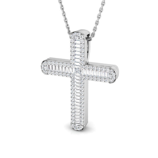 0.57ct Baguette & Round Diamond Cross Pendant in Gold & Platinum