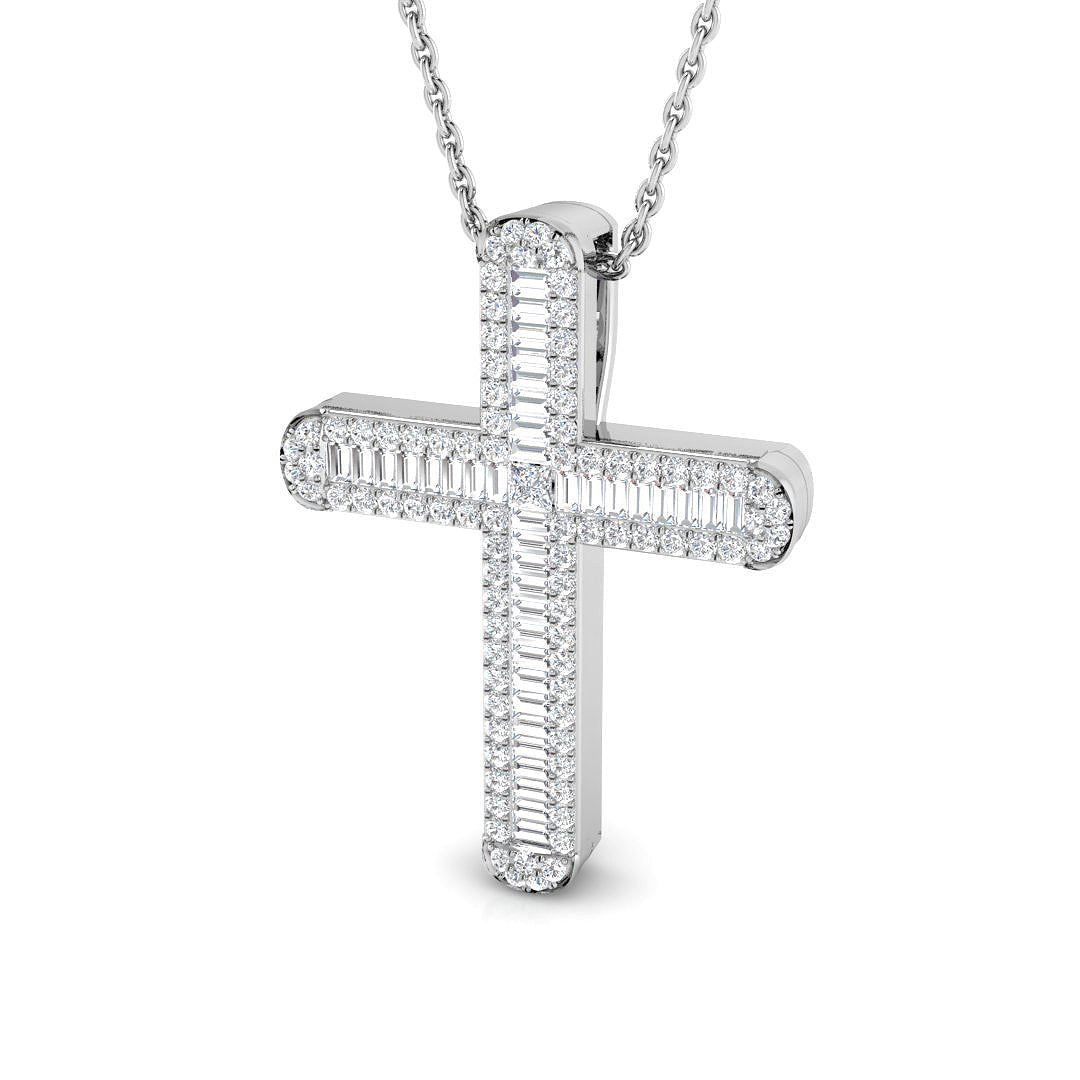 0.50ct Baguette & Round Diamond Cross Pendant in Gold & Platinum