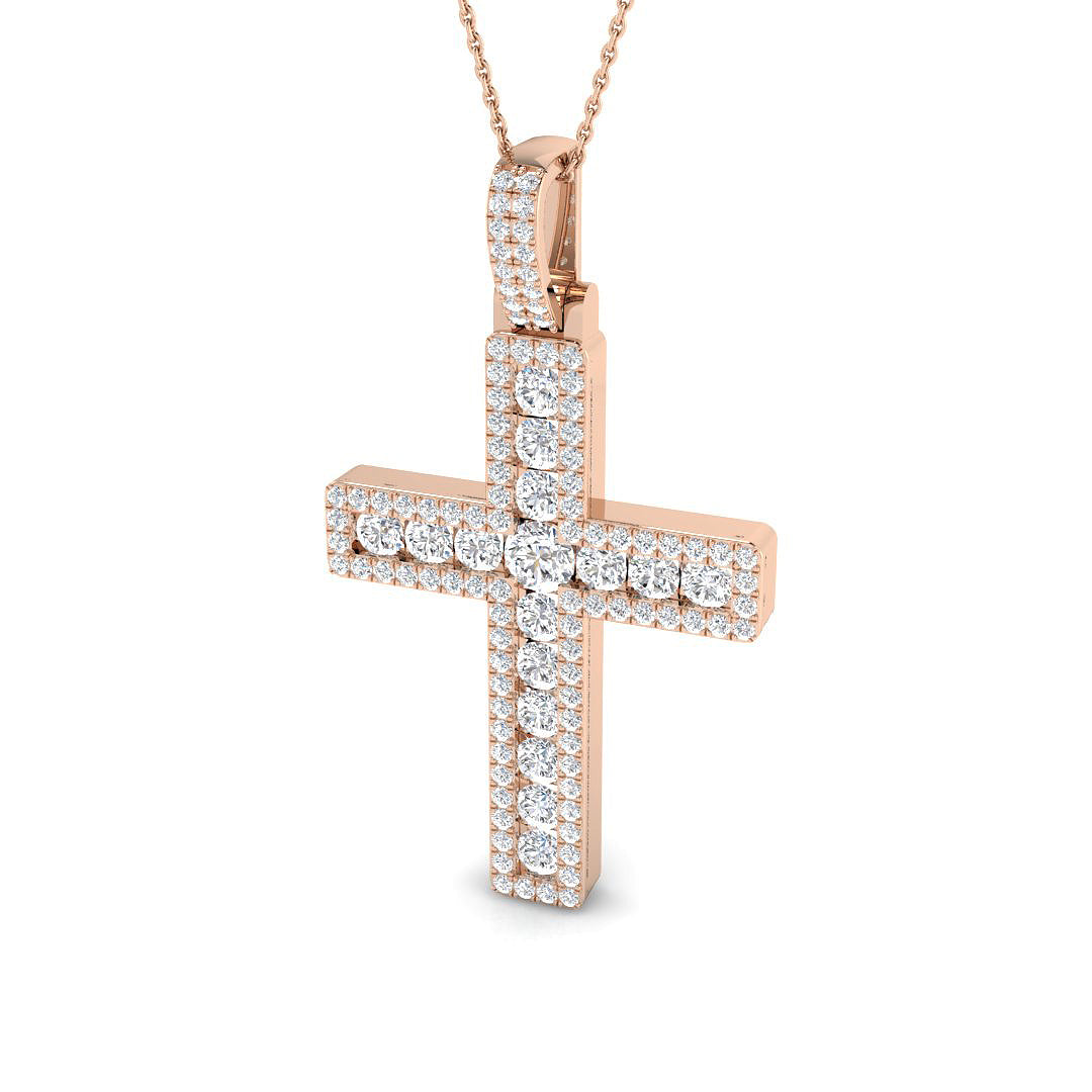 0.44ct – 3.05ct Round Diamond Pavé Cross Necklace in 9k and 18k Gold