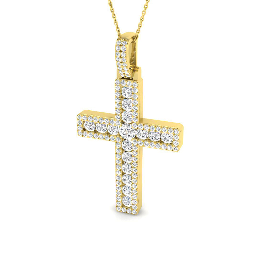 0.44ct – 3.05ct Round Diamond Pavé Cross Necklace in 9k and 18k Gold