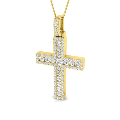 0.44ct – 3.05ct Round Diamond Pavé Cross Necklace in 9k and 18k Gold