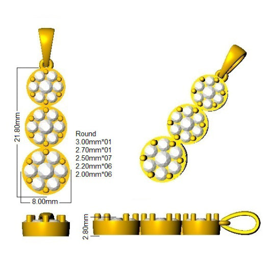 1.1 ct D-E/VS Lab Grown Round Diamond Designer Pendant 9k Yellow Gold Ready To Ship