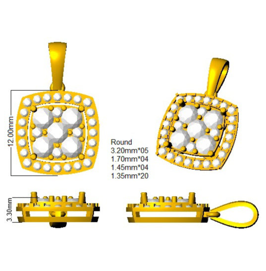 0.9 ct D-E/VS Lab Grown Round Diamond Designer Pendant 9k Yellow Gold ,Ready To Ship