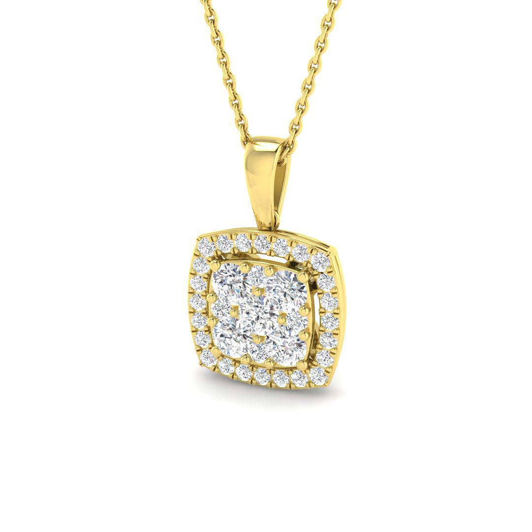 0.9 ct D-E/VS Lab Grown Round Diamond Designer Pendant 9k Yellow Gold ,Ready To Ship