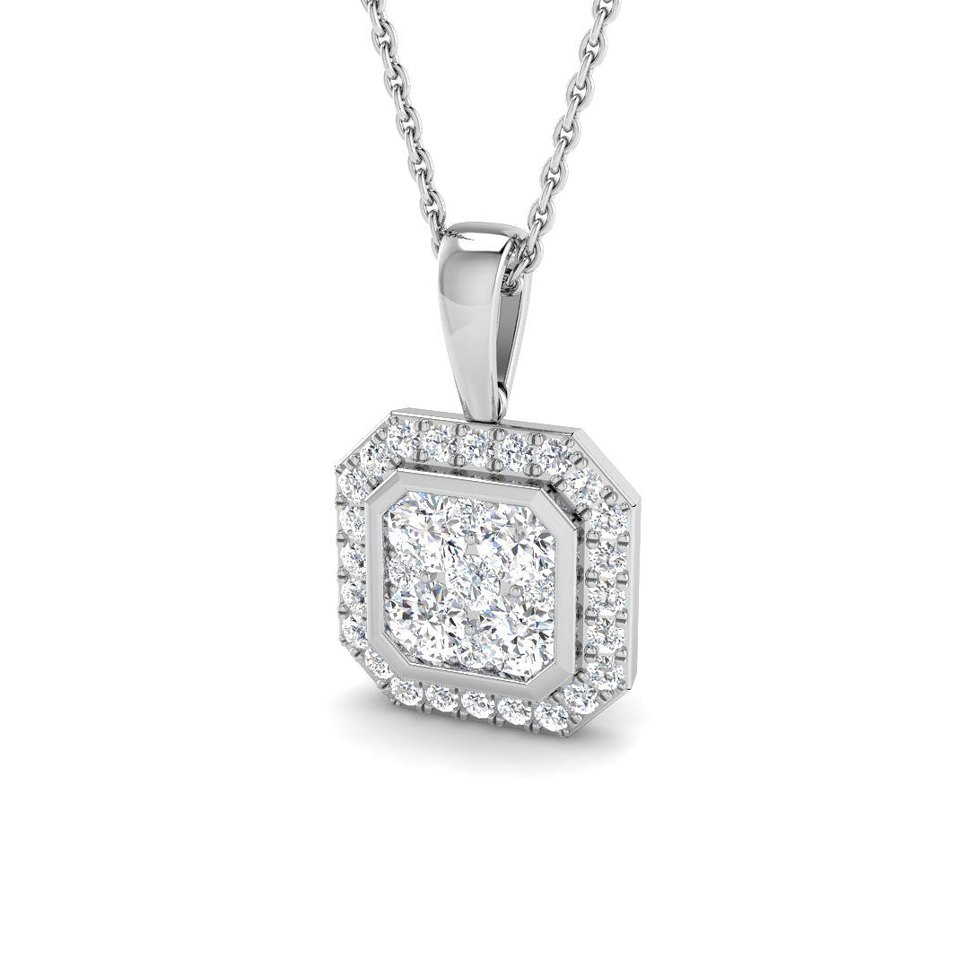 0.8 Carat D-E/VS Lab Grown Round Diamond Designer Pendant 9k White Gold Ready To Ship