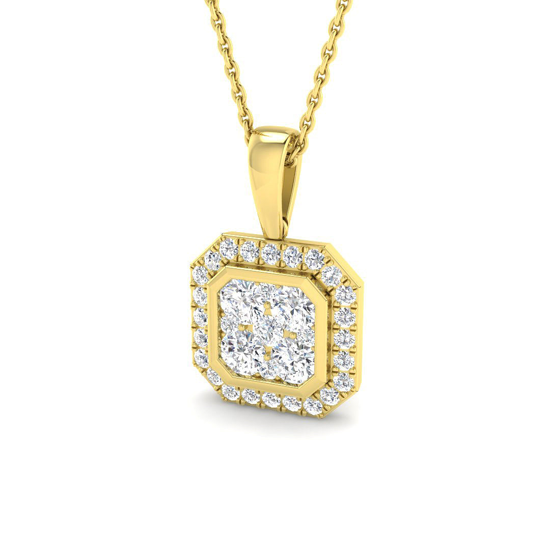 0.8 ct D-E/VS Lab Grown Round Diamond Designer Pendant 9k Yellow Gold Ready To Ship