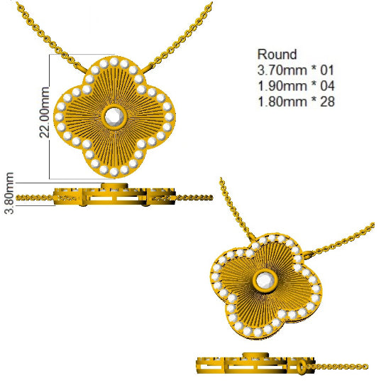 1 Carat D-E/VS Lab Grown Diamond Clover Necklace 9k Yellow Gold Ready To Ship