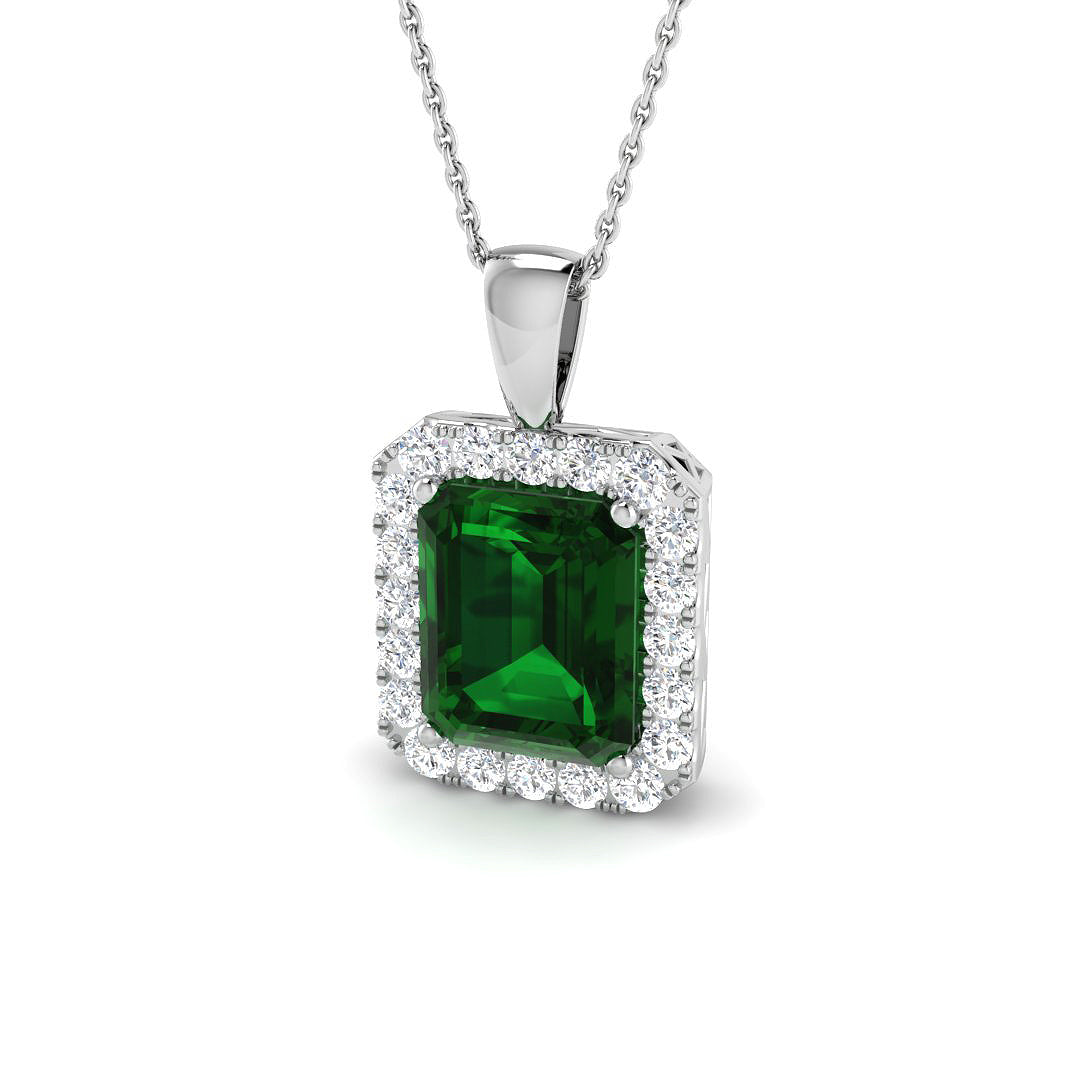 4.8 Carat D-E/VS Lab Grown Green Emerald & Diamond Pendant 9k White Gold Ready To Ship