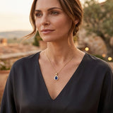 Blue Sapphire Diamond Pendant | Pear Halo Gold Necklace(Without Chain )