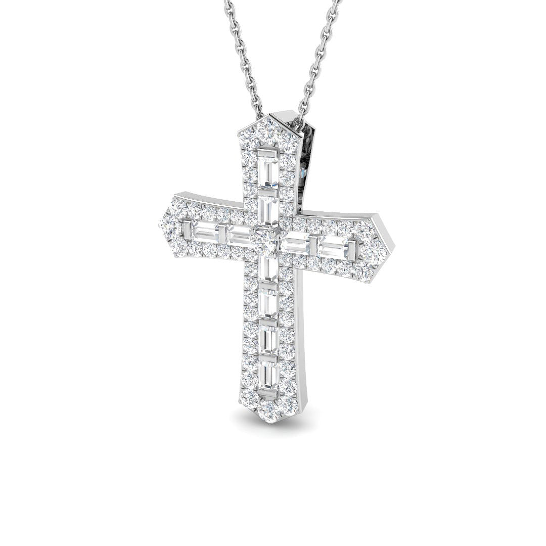 Diamond cross pendant on a white background