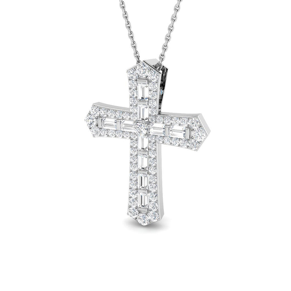 Diamond cross pendant on a white background