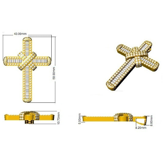 Baguette & Round 7Ct Diamond Cross Pendant in Gold or Platinum