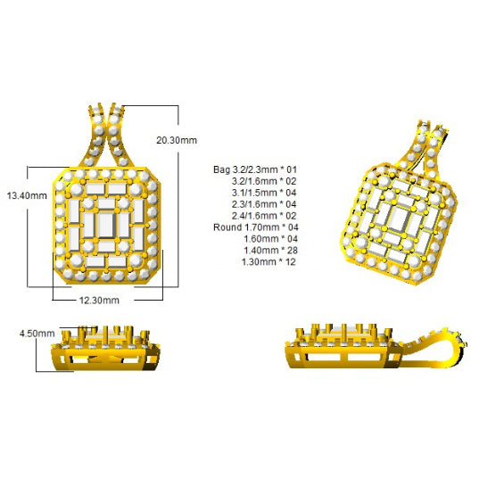 Geum Baguette Brilliant Diamond Pendant 1ct-1.75ct Gold (Without Chain )