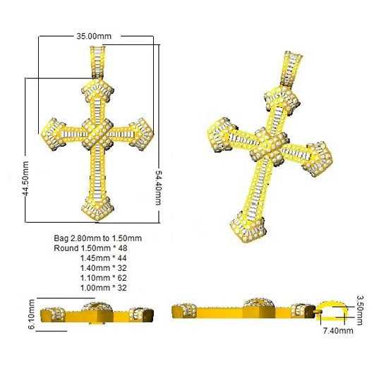 3.00 Carat Multi-Cut Diamond Iced-Out Cross Pendant in Gold or Platinum