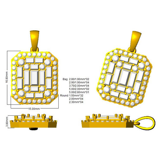 Baguette Brilliant Pendant Necklace | Diamond Pendant Without Chain