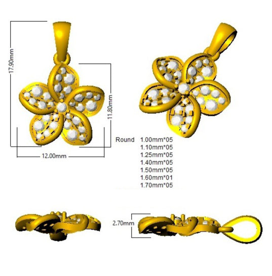 Flower Diamond Pendant Necklace 0.33ct Gold (Without Chain )