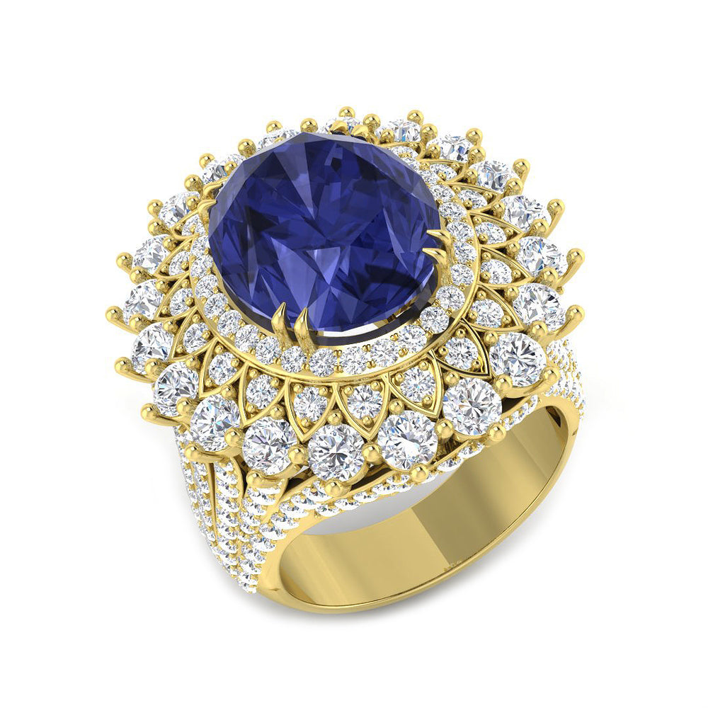 Oval Cut Tanzanite Floral Cocktail Ring in Yellow Gold